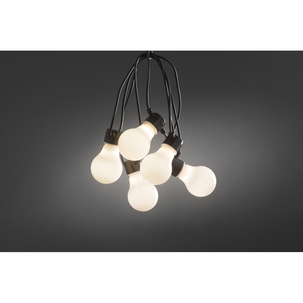 Konstsmide Set of 10 Static Frosted LED Festoon Lights with Black Cable