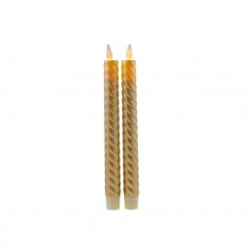 Sara Set of 2 Wave Battery Operated LED Gold Wax Taper Candle