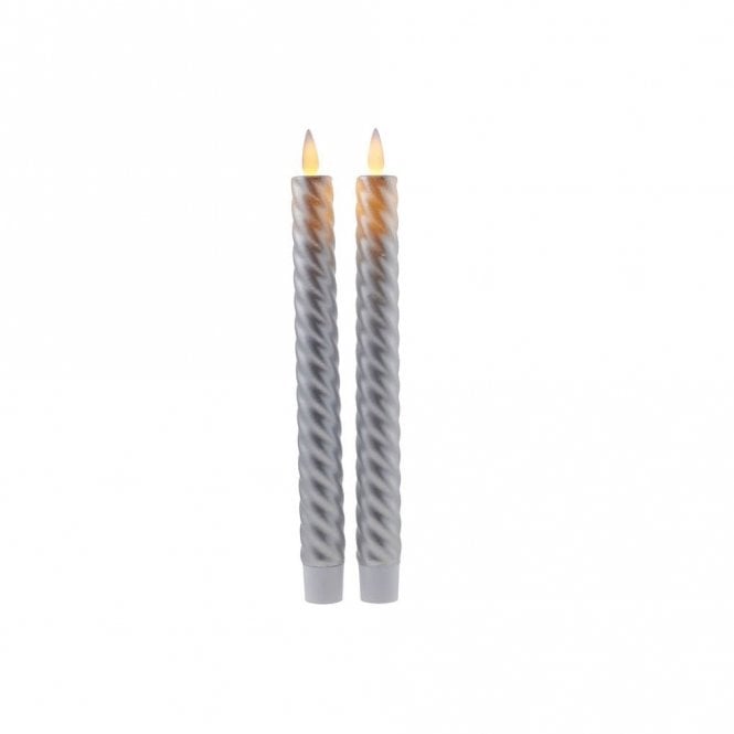 Sirius Sara Wave Set of 2 Battery Operated LED Silver Wax Taper Candle
