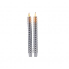 Sara Wave Set of 2 Battery Operated LED Silver Wax Taper Candle